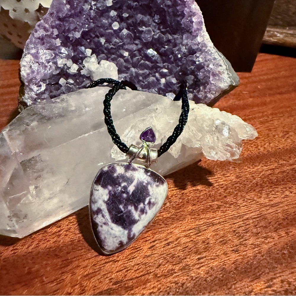 Kammererite and Amethyst Pendant .925 Sterling Silver